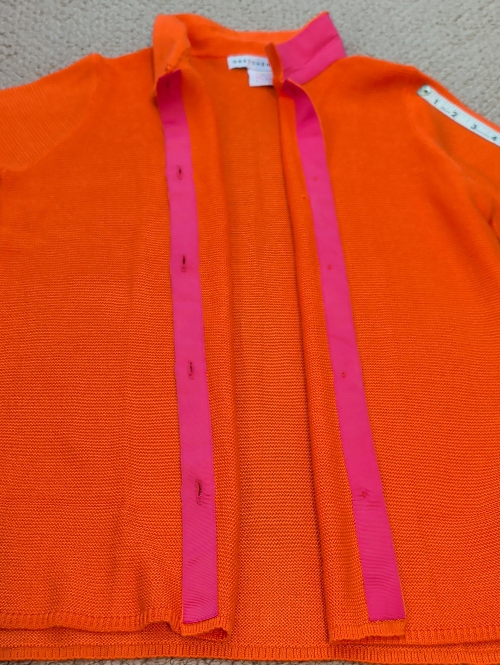 Gretchen Scott Orange Button-Down Knit Cardigan Fushia Ribbon Placket L - Picture 10 of 14